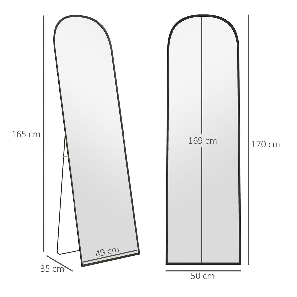 Standing mirror, full-length mirror, modern design, 50 cm x 1.5 cm x 161.5 cm, black