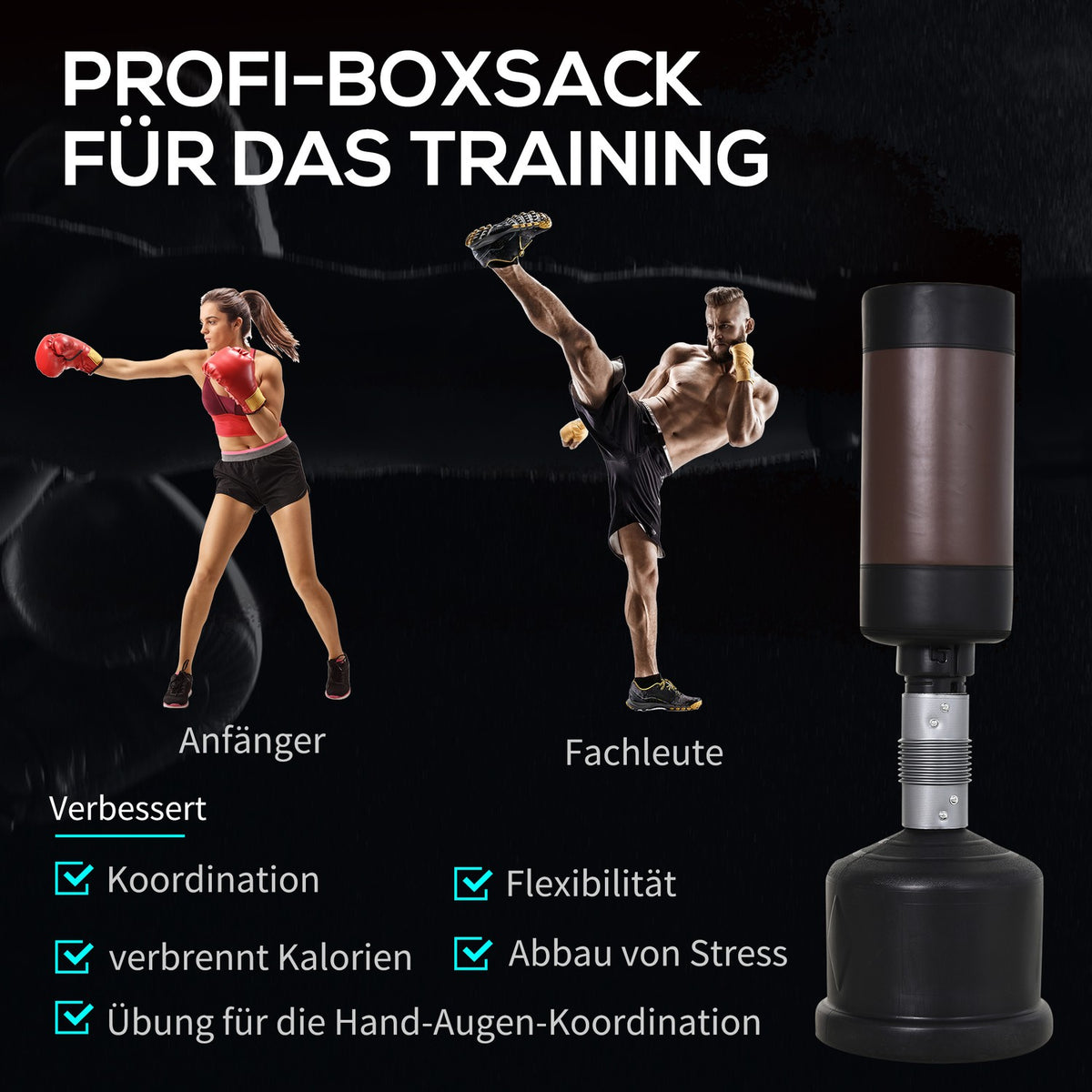 Standing punching bag boxing doll boxing dummy training boxing partner punching bag box 158-186 cm height adjustable NEW black + brown
