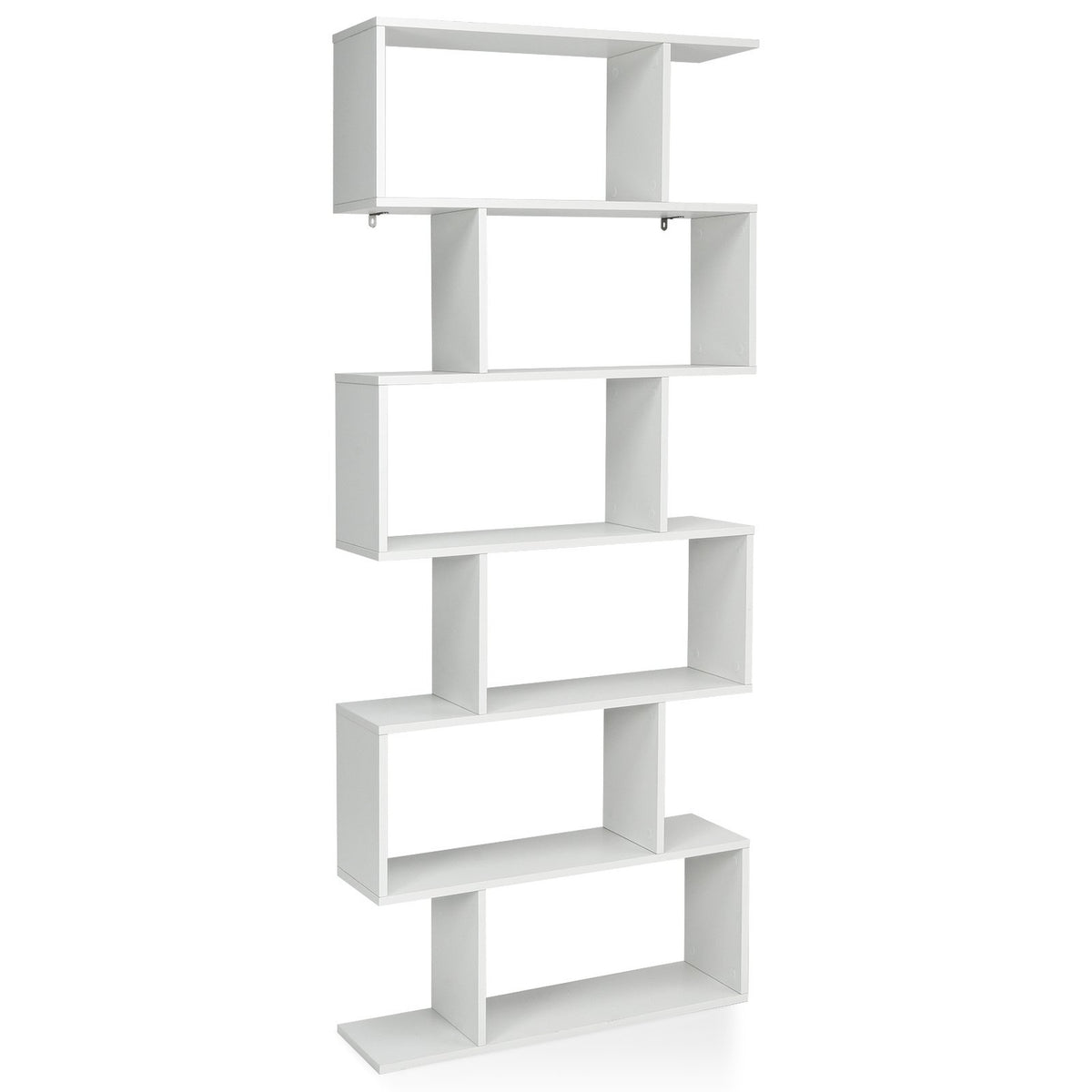 Standing shelf 6 levels S-shape bookcase storage shelf wood color choice white