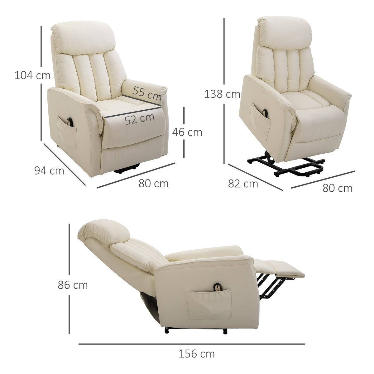 Stand-up chair, TV chair, armchair with stand-up aid, electric reclining function, faux leather, beige, 80 x 94 x 104 cm