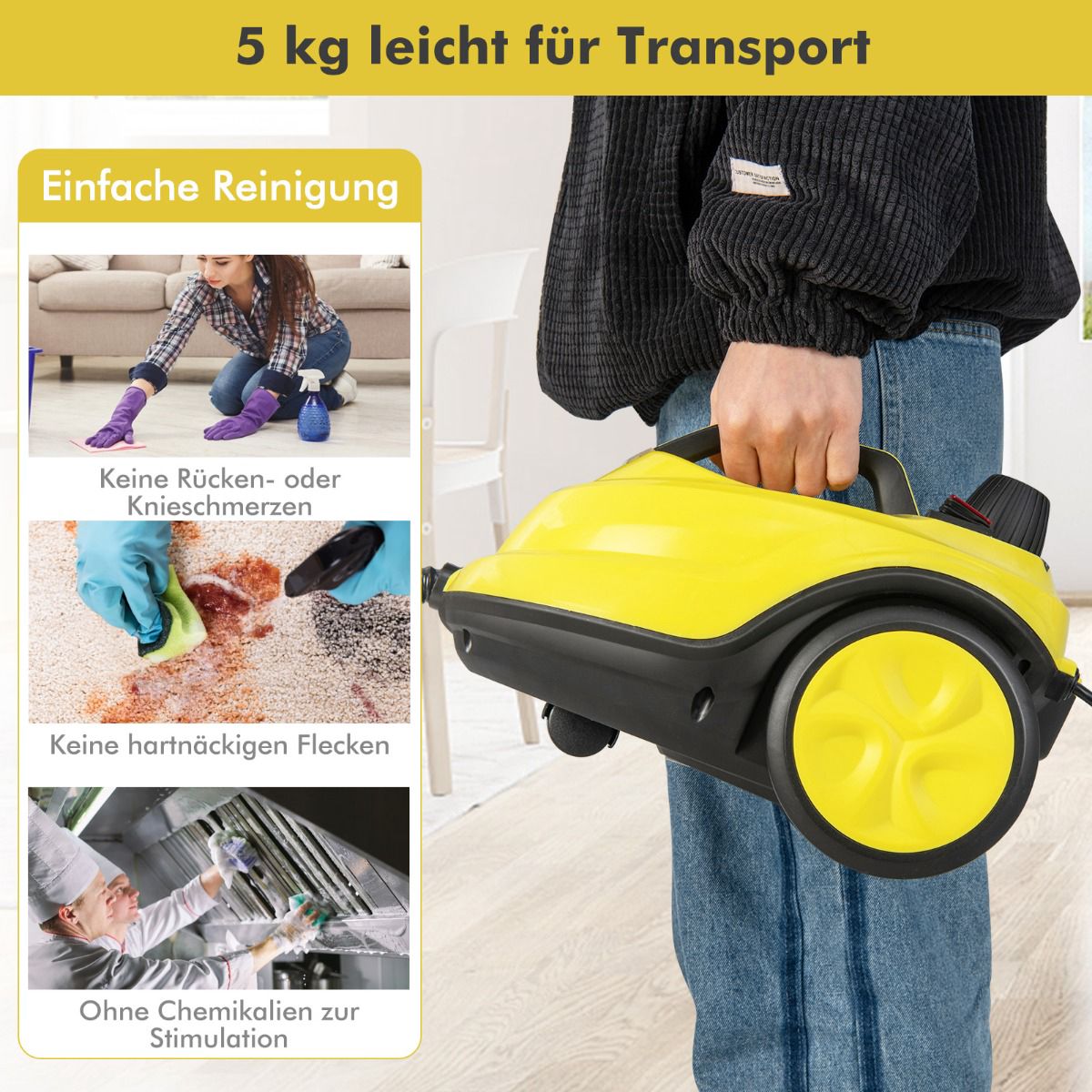 Steam Cleaner 2000W, 1.8L Tank, 13-Piece, Wheeled