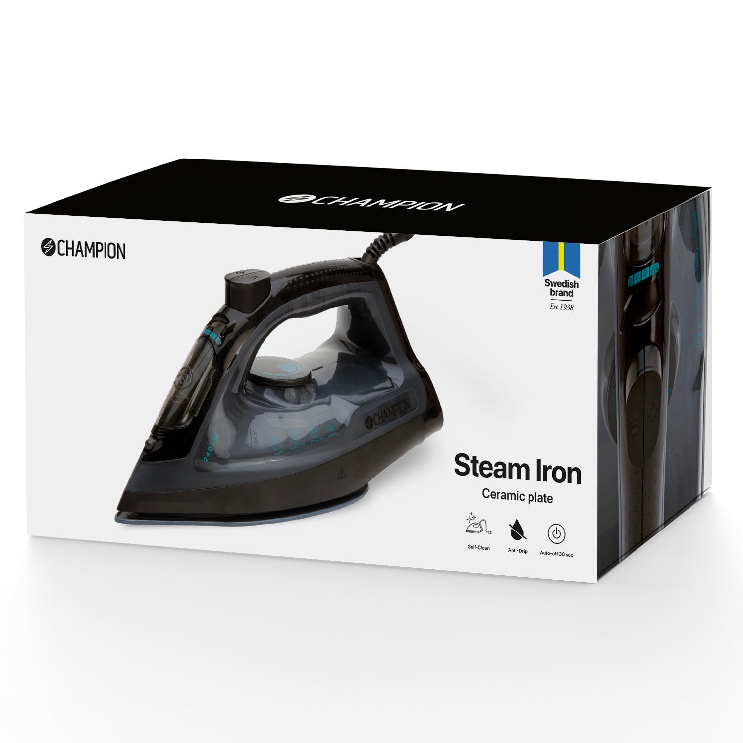 Steam Iron 2400W, Ceramic Soleplate, Auto Shut-Off, Black