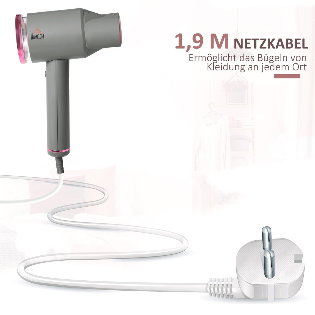 Steam Smoother Steam Brush Foldable Steam Iron With 160 Ml Water Tank 1520 W Aluminum Plastic Gray + Pink 27.5 X 18.2 X 9 Cm
