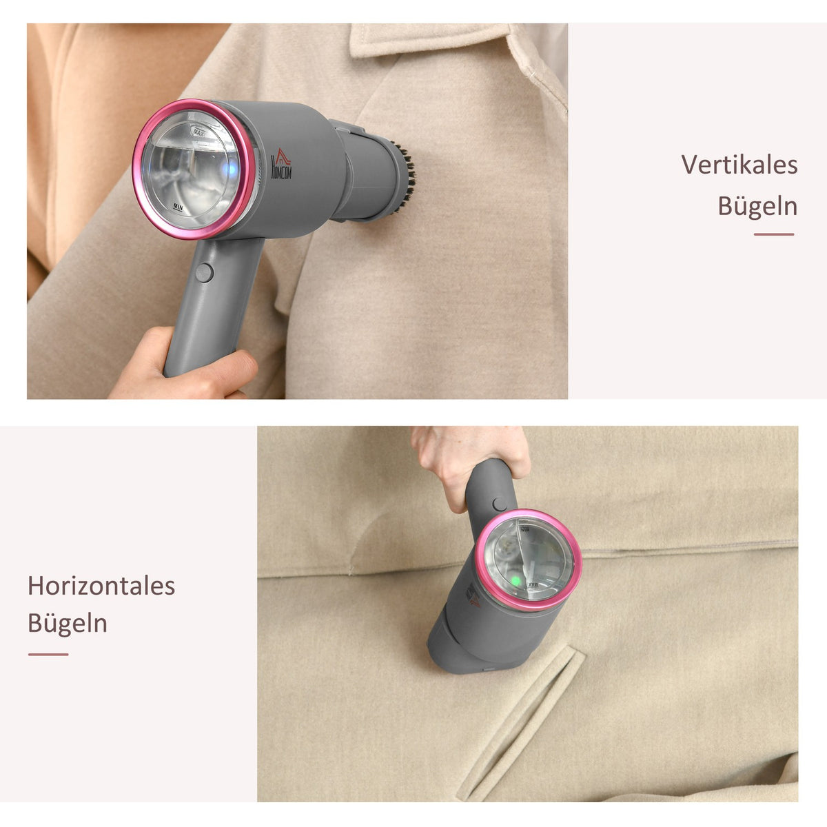 Steam Smoother Steam Brush Foldable Steam Iron With 160 Ml Water Tank 1520 W Aluminum Plastic Gray + Pink 27.5 X 18.2 X 9 Cm