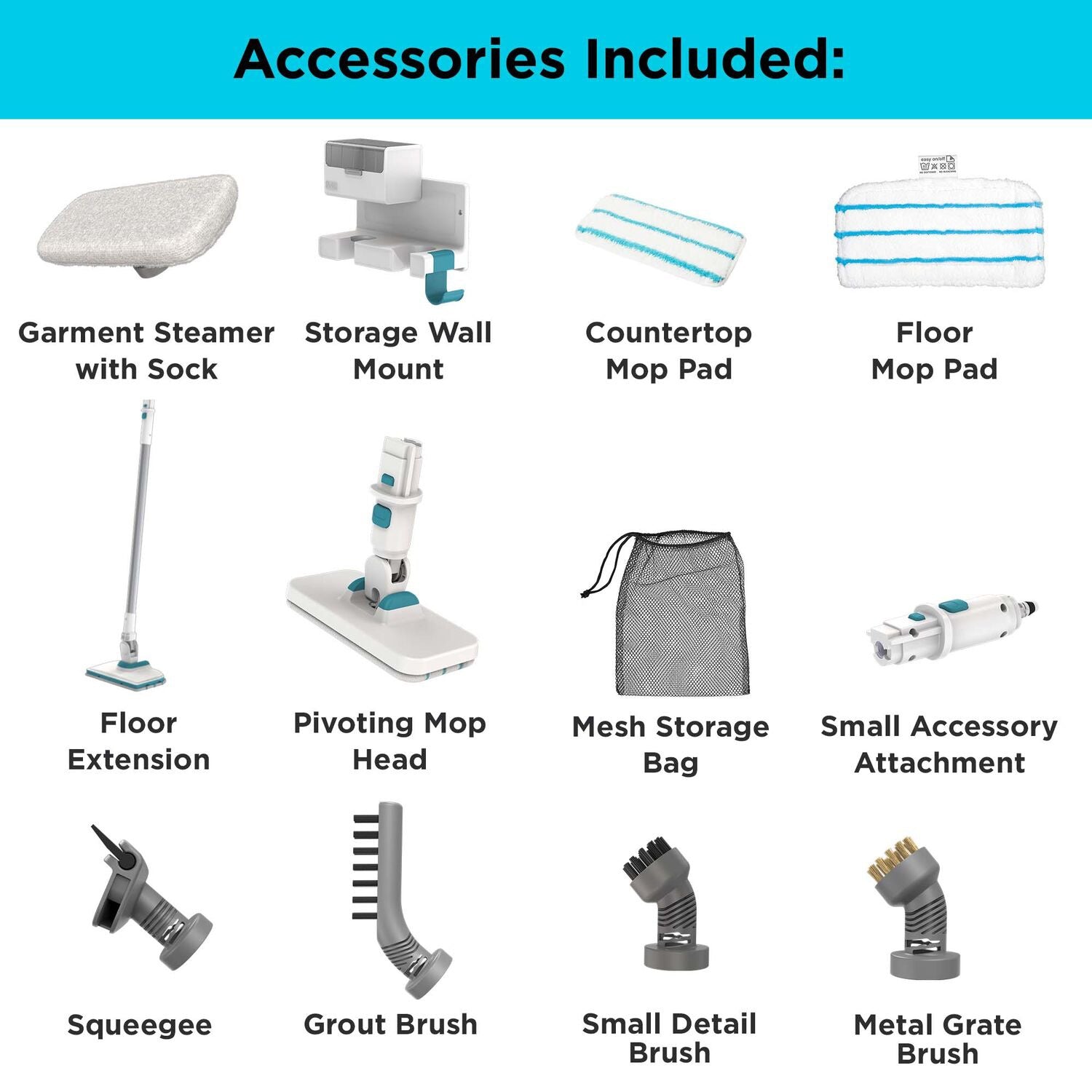 Steam mop 1500W Steam system 8 accessories