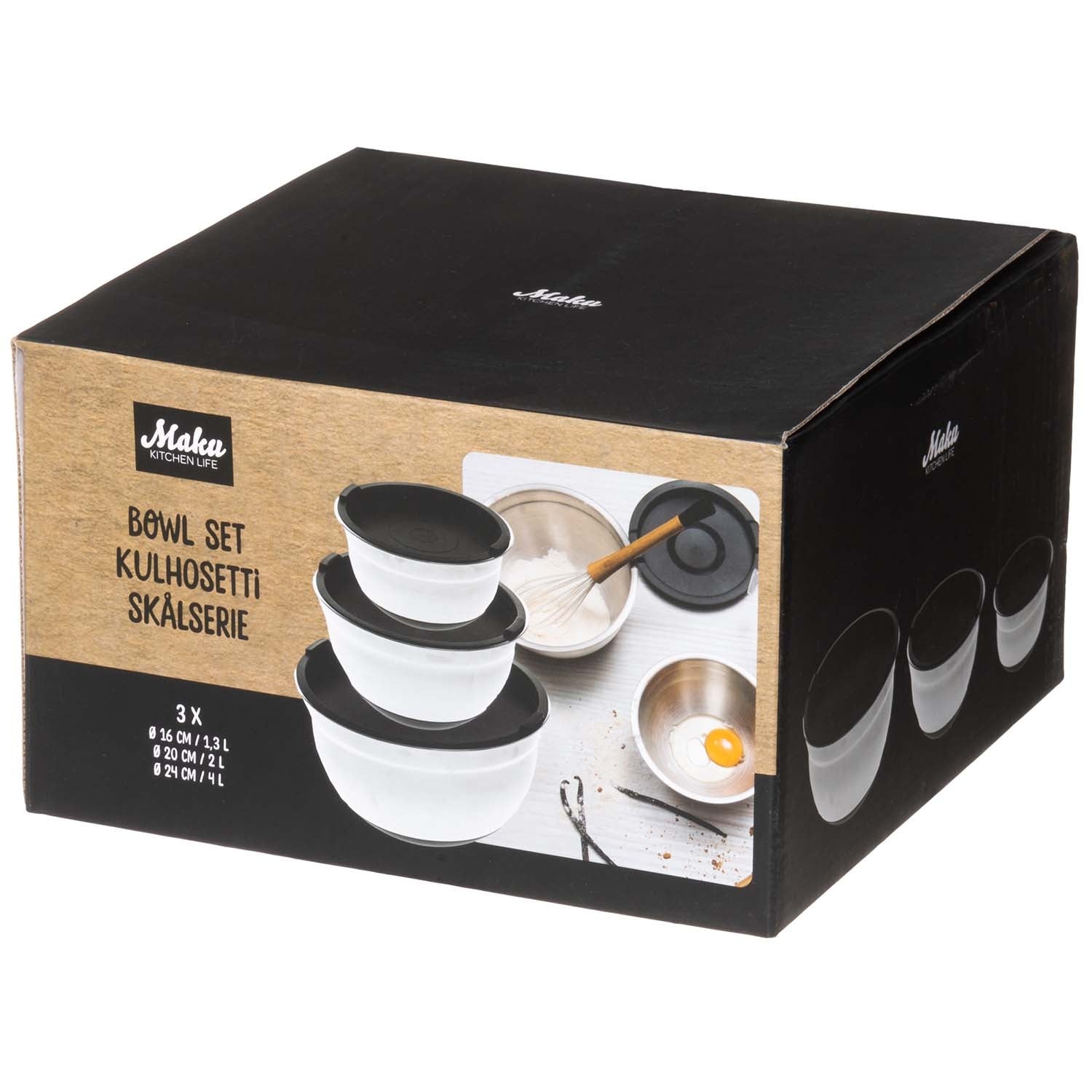 Steel Bowl Set with Lids, 3 Pieces