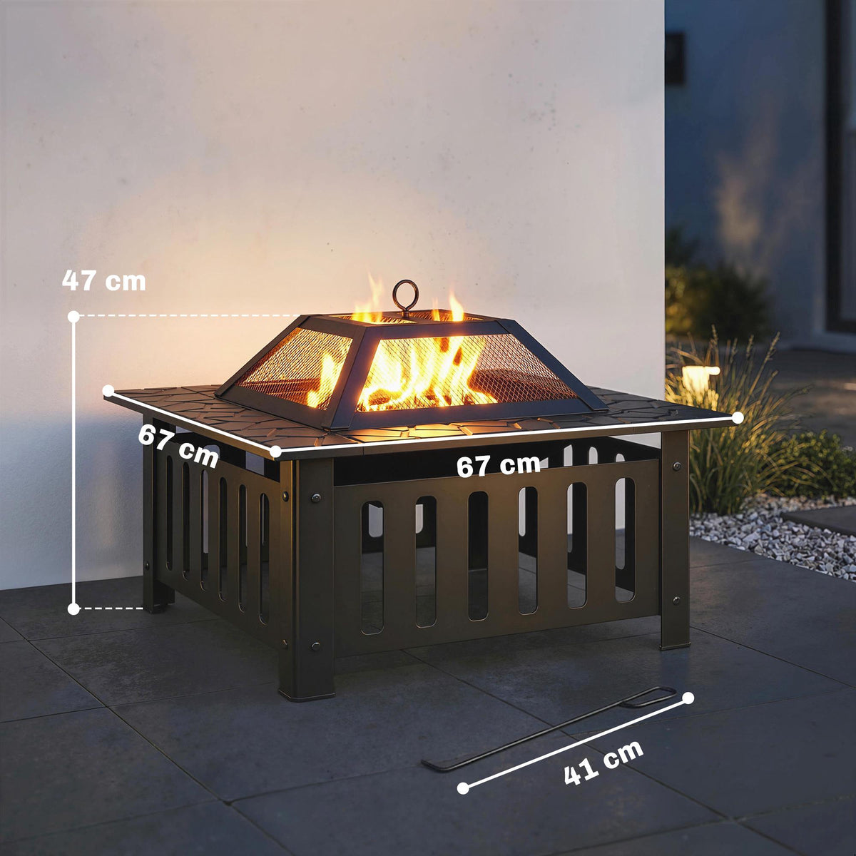 Steel Fire Pit with Spark Guard and Poker for Outdoor BBQ