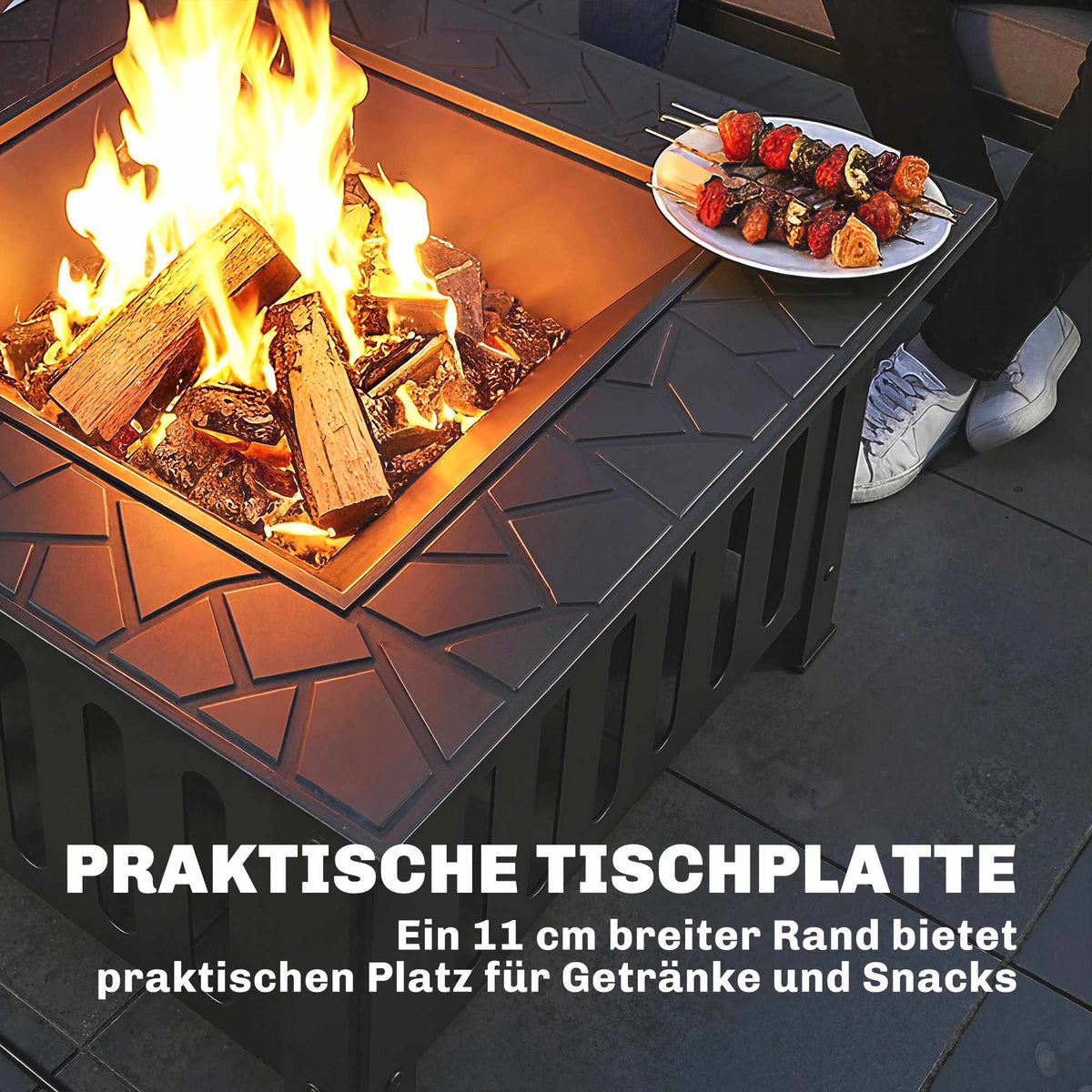 Steel Fire Pit with Spark Guard and Poker for Outdoor BBQ
