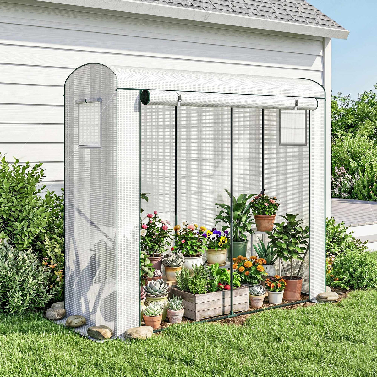 Steel Frame Greenhouse with Roll-Up Door, 200 x 75 x 188 cm