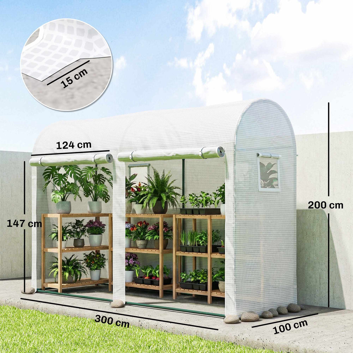 Steel Frame Greenhouse with Windows and Doors, 300x100x200 cm