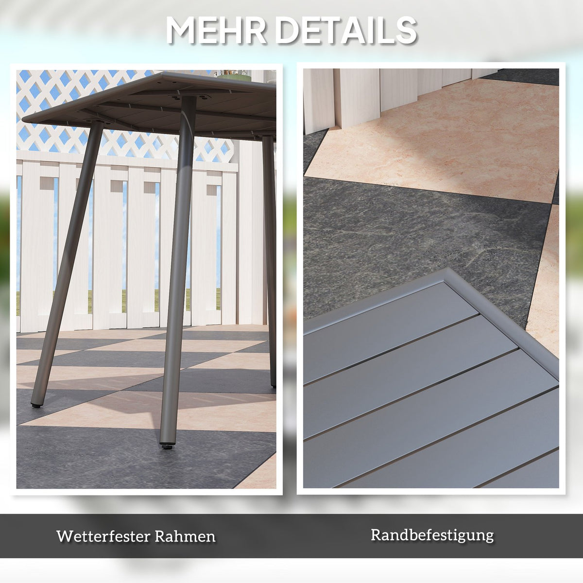 Steel Garden Table 80 x 80 x 74 cm Weatherproof Buffet Table with Steel Frame, Non-Slip Camping Table for 4 People Balcony Table Patio Table Outdoor Dining Table for Garden, Terrace, Balcony, Gray