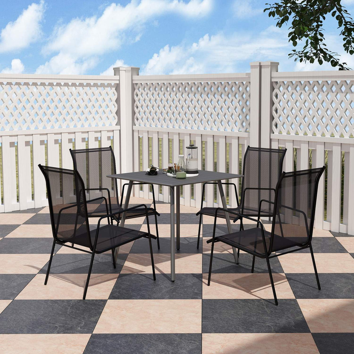 Steel Garden Table 80 x 80 x 74 cm Weatherproof Buffet Table with Steel Frame, Non-Slip Camping Table for 4 People Balcony Table Patio Table Outdoor Dining Table for Garden, Terrace, Balcony, Gray