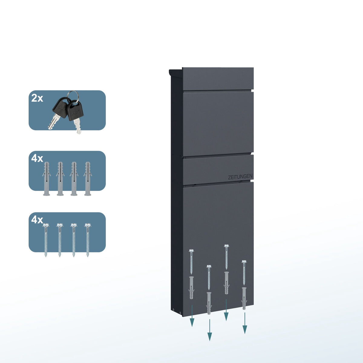 Steel Letterbox, Anthracite, Freestanding with Lock