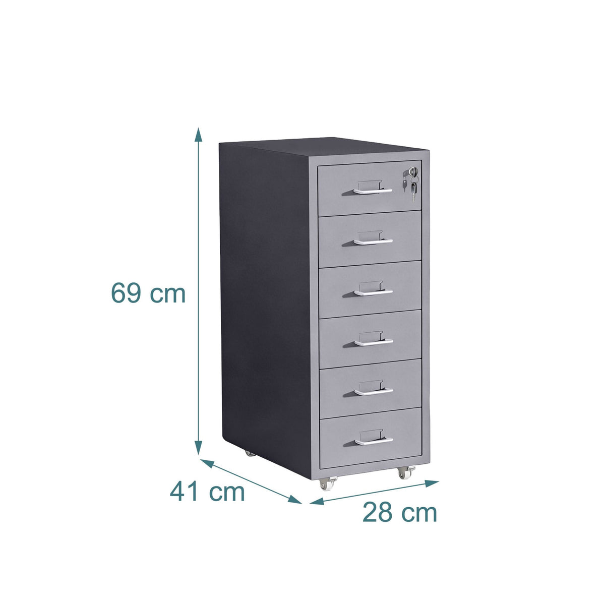 Steel Mobile Desk Pedestal, 6 Drawers, Lockable