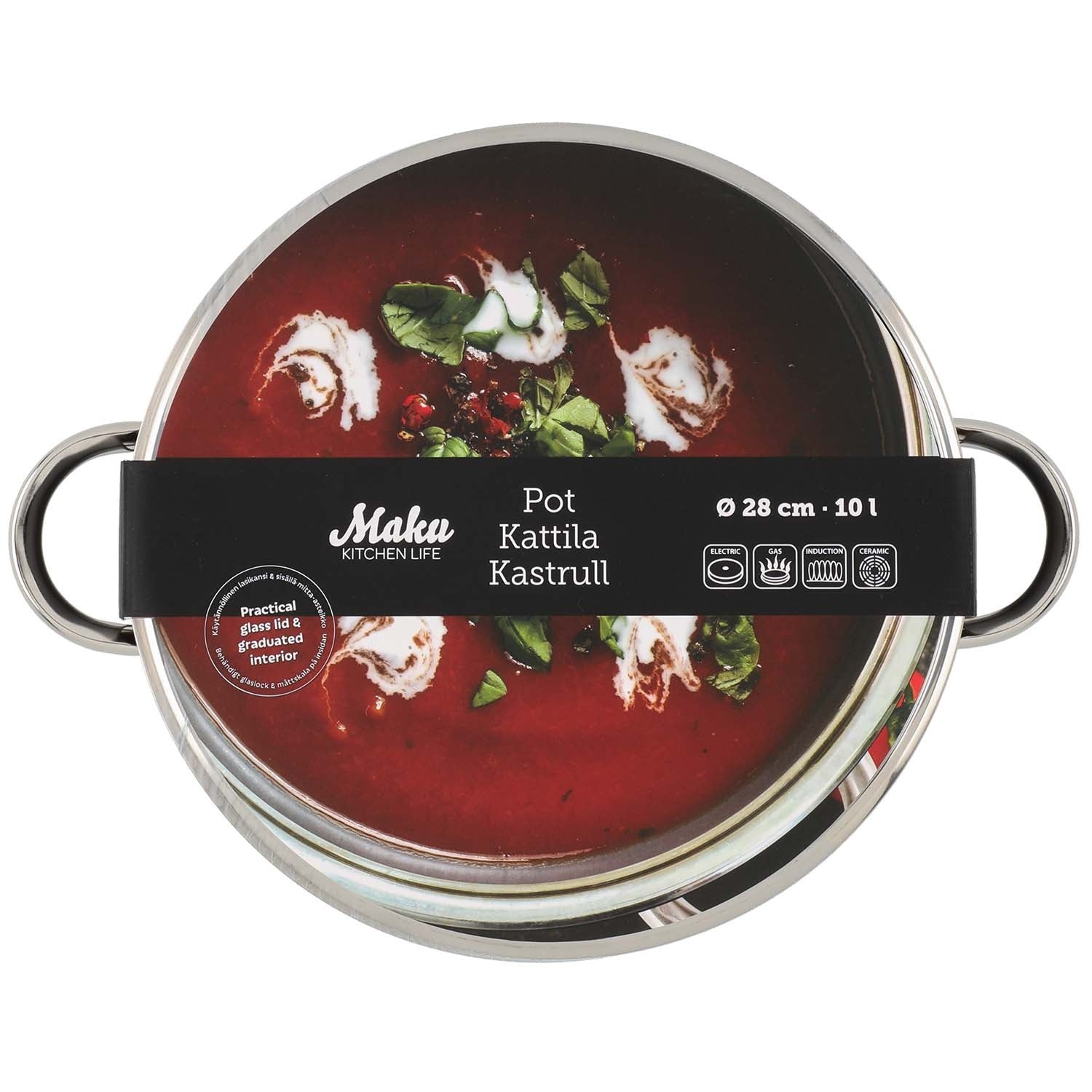 Steel Pot with Glass Lid, 10L, 28 cm