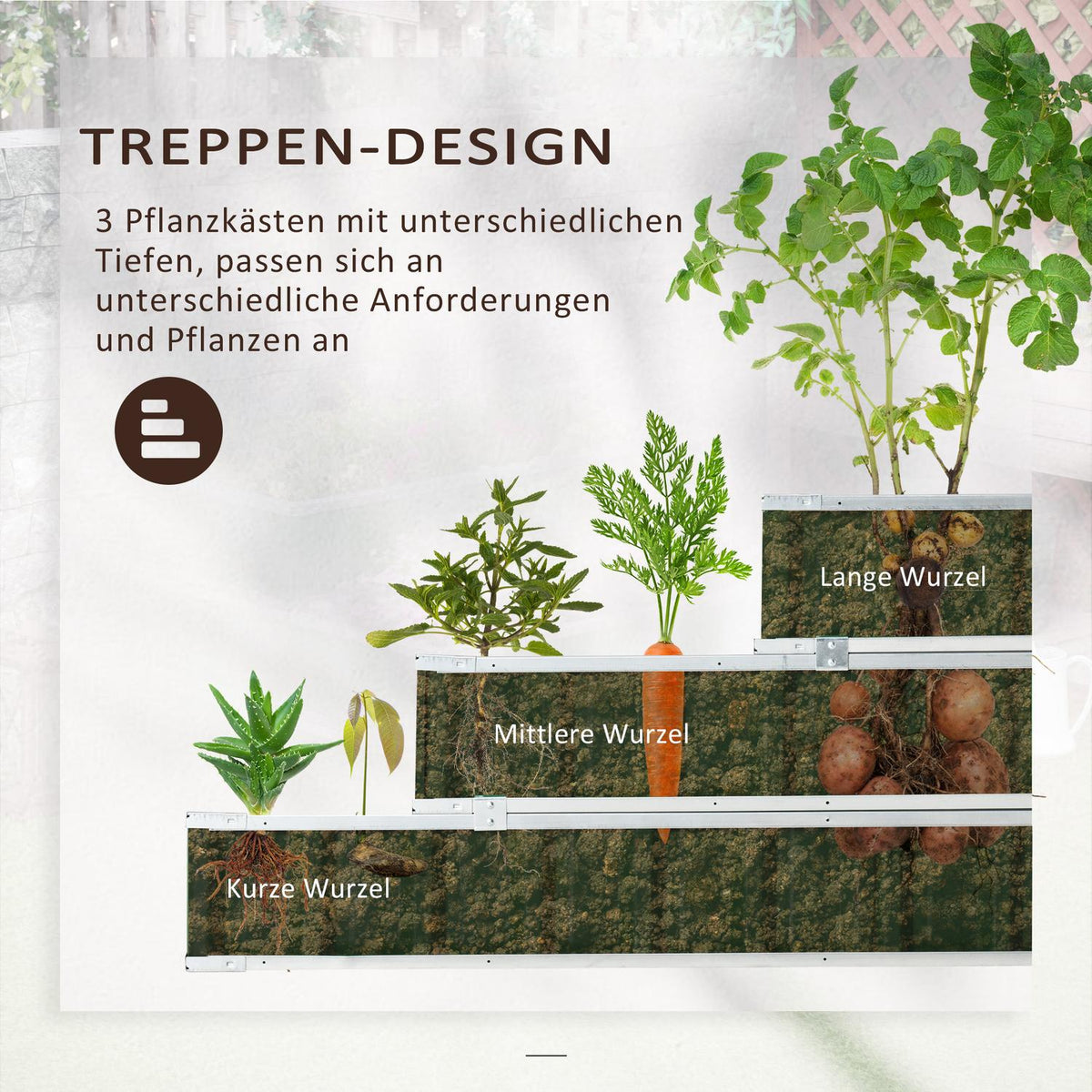 Steel Raised Bed 3 Tier Garden Bed With T-Shape Plant Signs Gloves Plant Bed Herb Bed Flower Stairs For Balcony Garden Dark Gray 118 X 118 X 62 Cm
