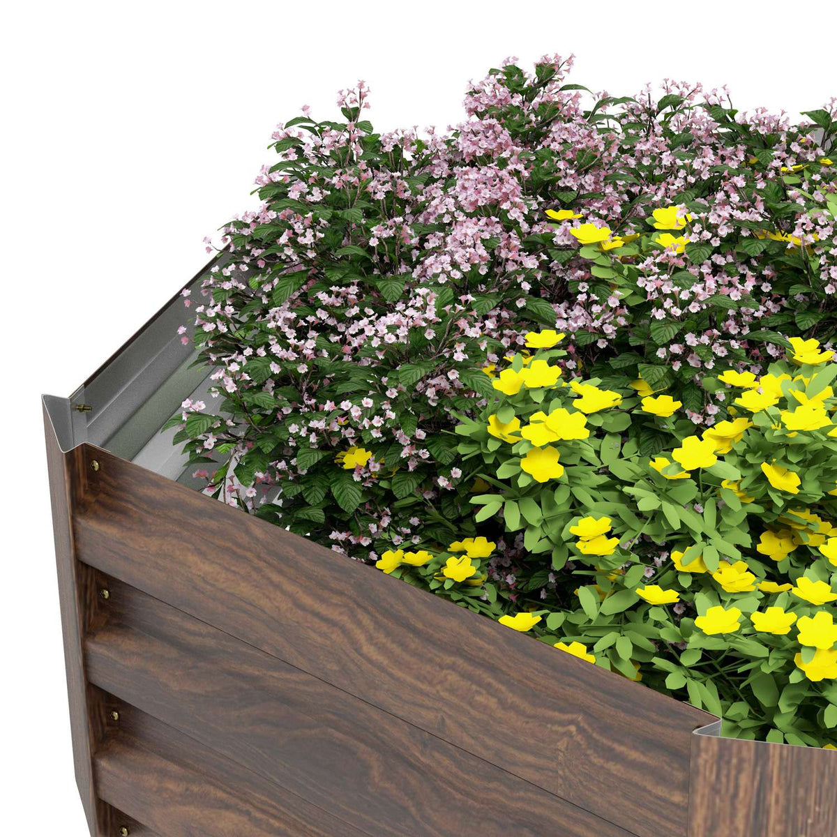 Steel Raised Bed Hexagonal Open Bottom Flower Box Wood Effect Planter Vegetable Bed For Balcony Garden Dark Brown