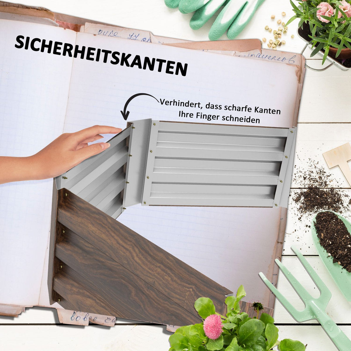 Steel Raised Bed Hexagonal Open Bottom Flower Box Wood Effect Planter Vegetable Bed For Balcony Garden Dark Brown