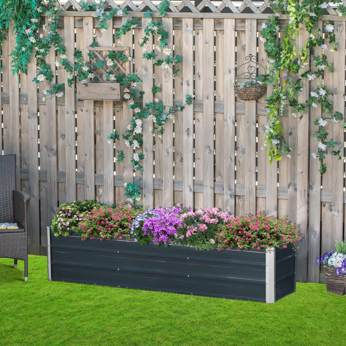 Steel Raised Bed Xxl Garden Bed Planter Box With Gloves, Dark Gray, 183X47X40Cm