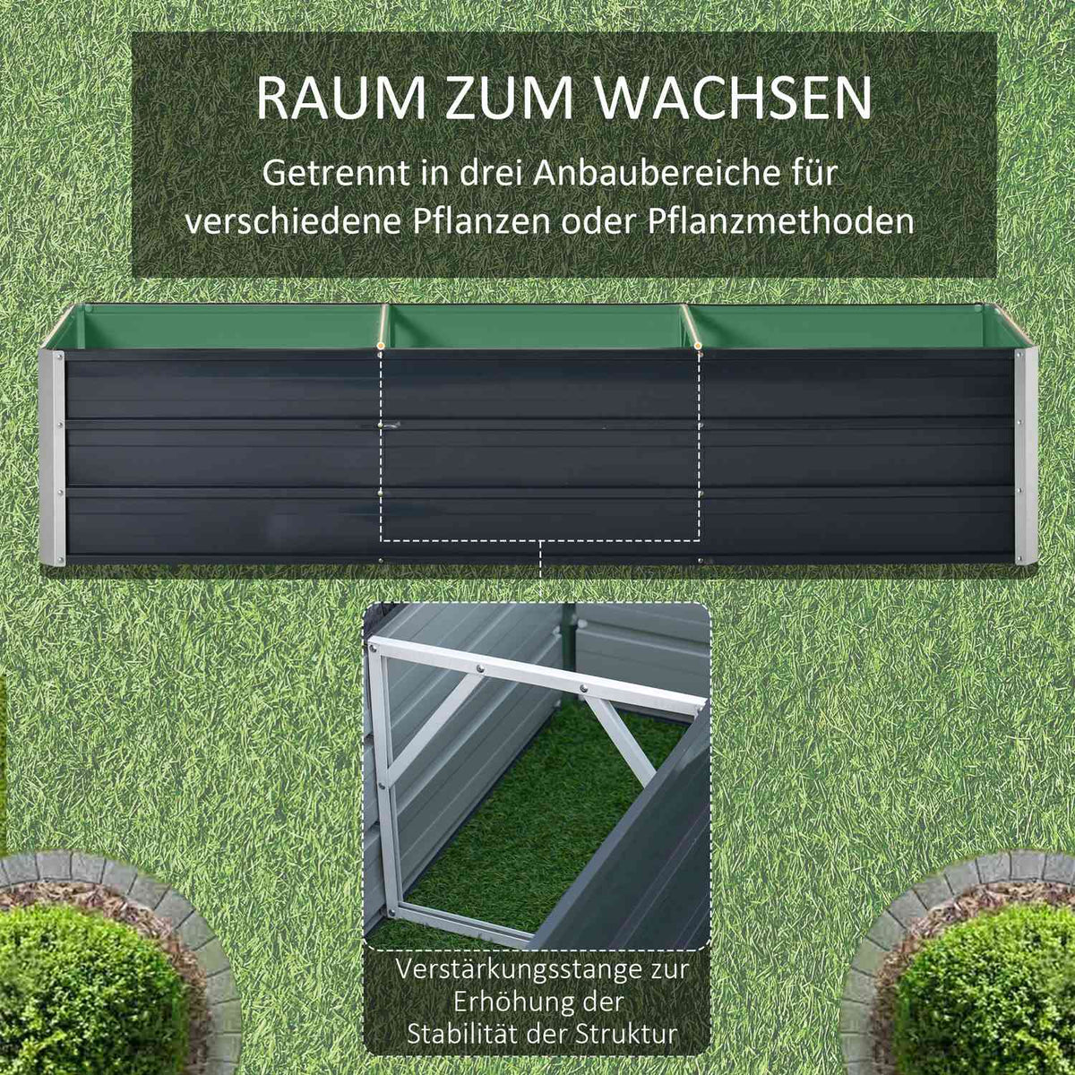 Steel Raised Bed Xxl Garden Bed Planter Box With Gloves, Dark Gray, 183X47X40Cm