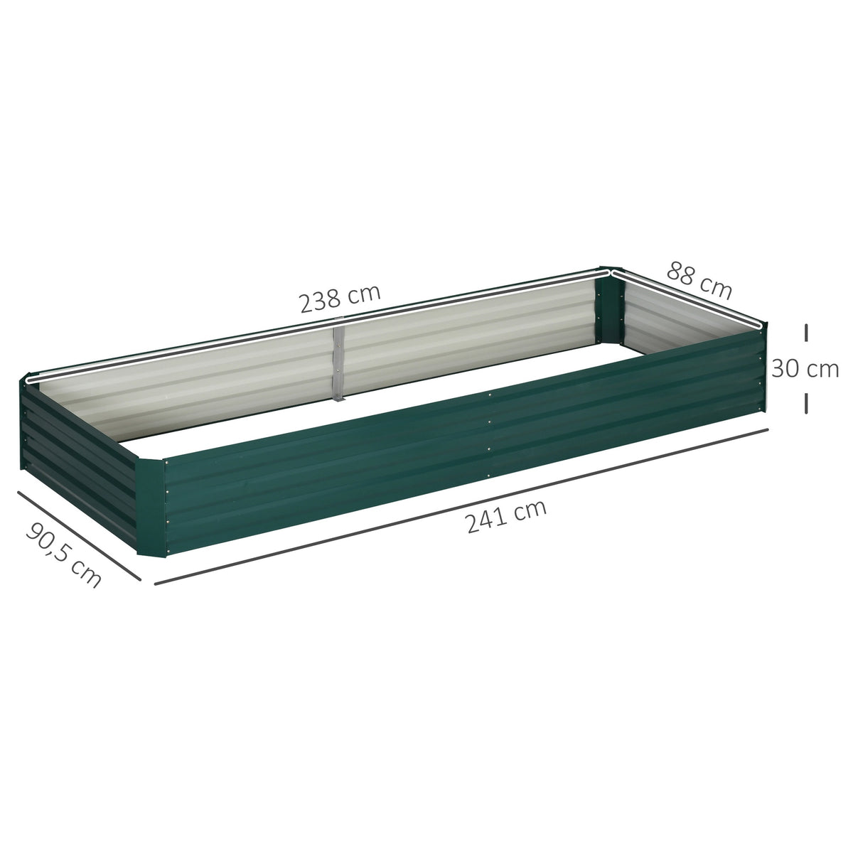 Steel Raised Garden Bed, Green, 241 x 90.5 x 30 cm