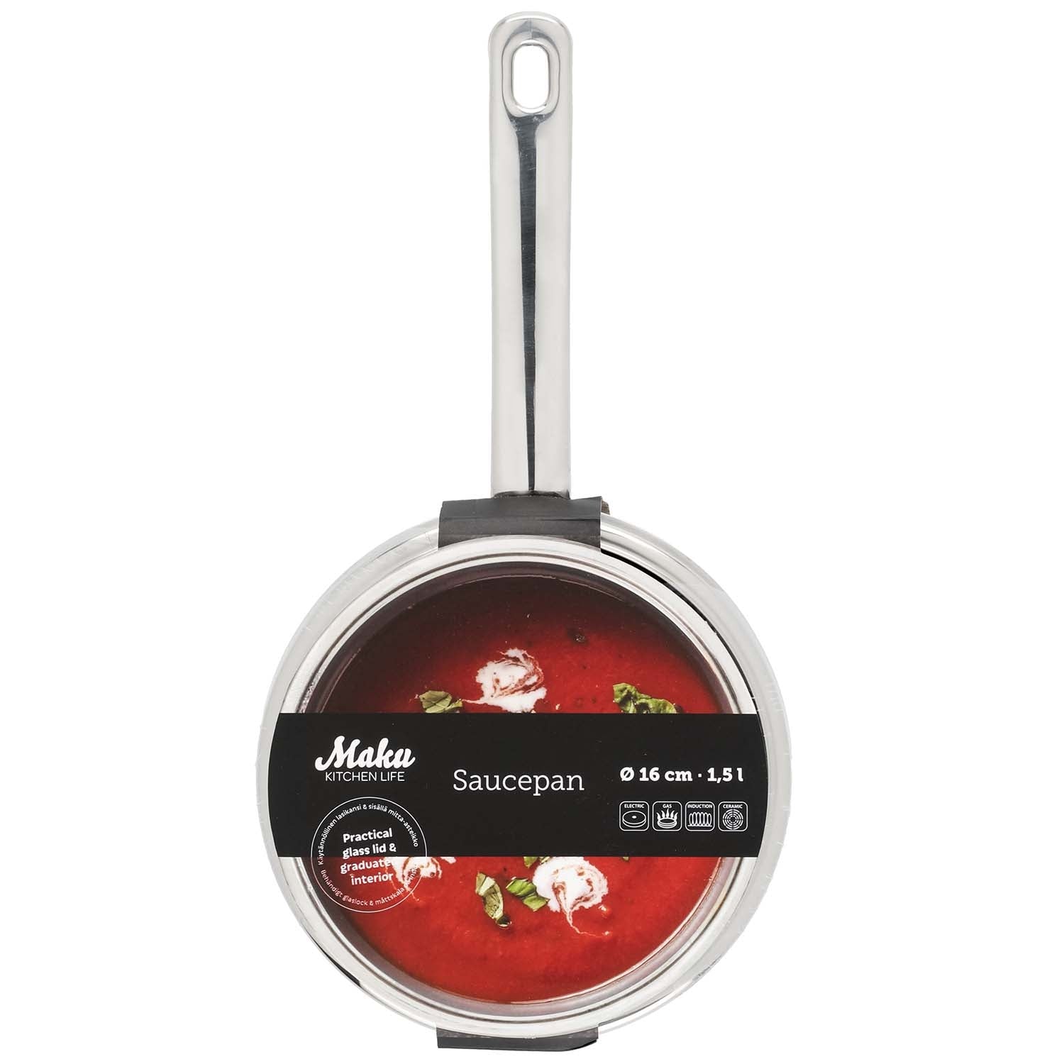 Steel Saucepan with Glass Lid, 1.5L Capacity