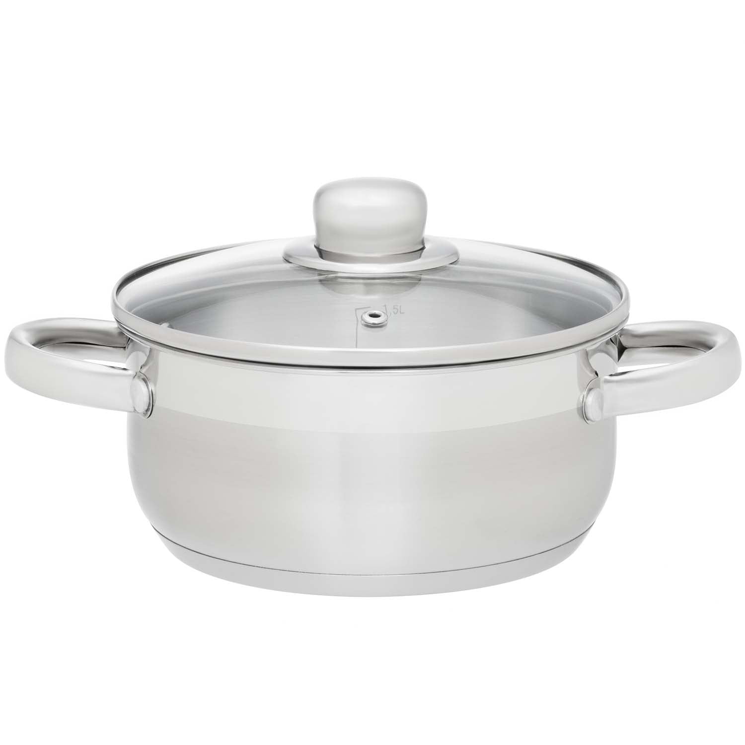 Steel Saucepan with Glass Lid, 2L Capacity