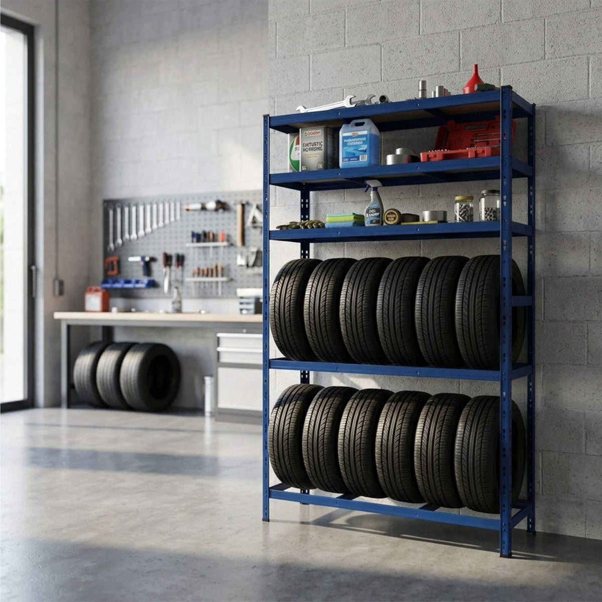 Steel Tire Rack, 3 Shelves – Adjustable Garage Storage