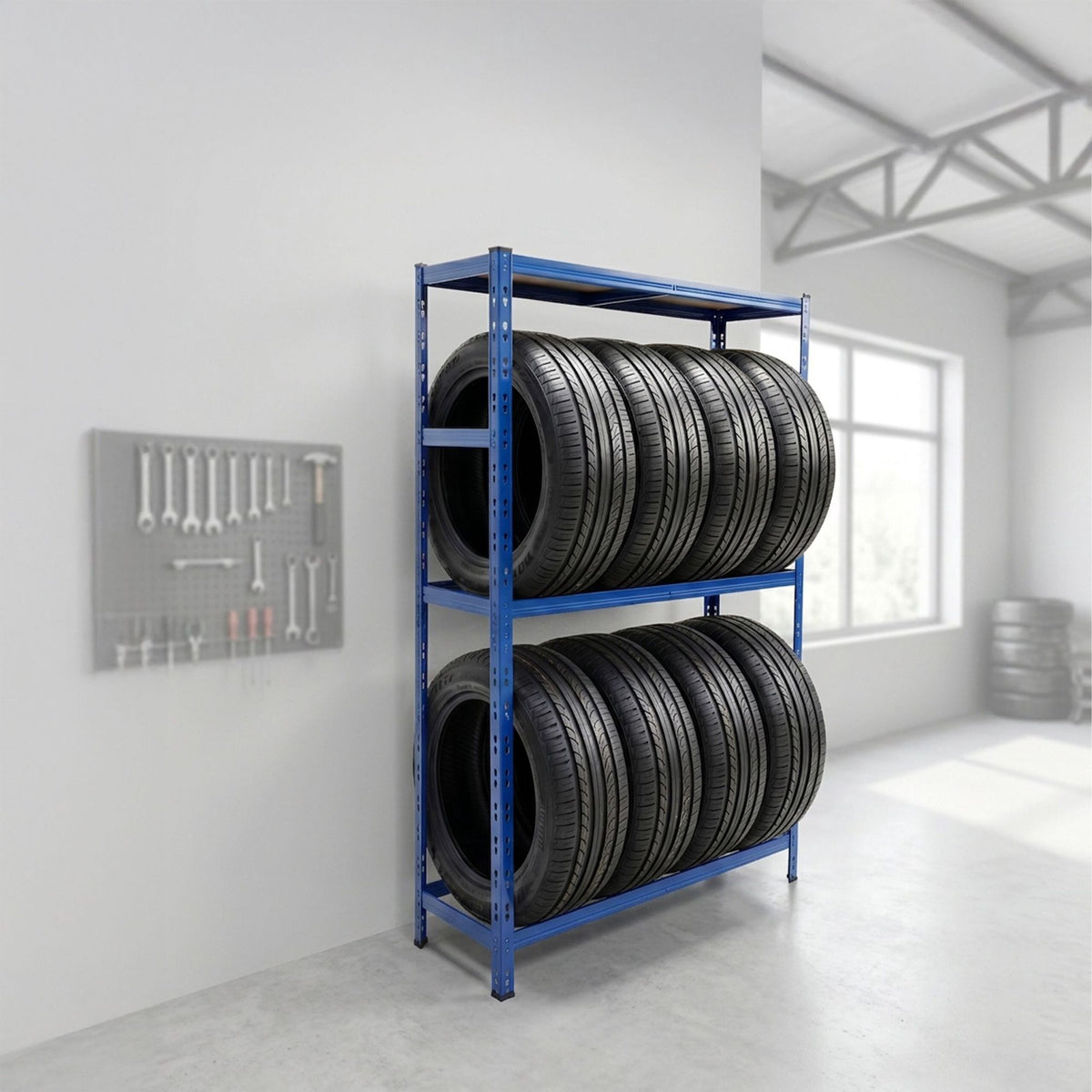 Steel Tire Rack With Adjustable Shelves, Easy Assembly