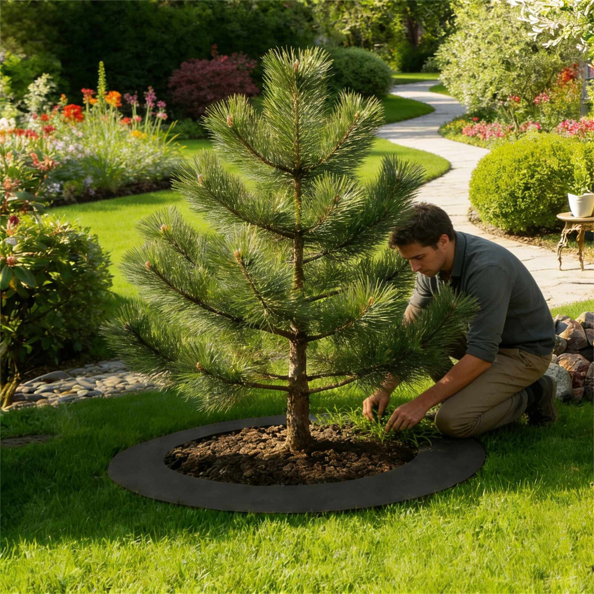 Steel Tree Ring, Galvanised, Modern Mowing Edge