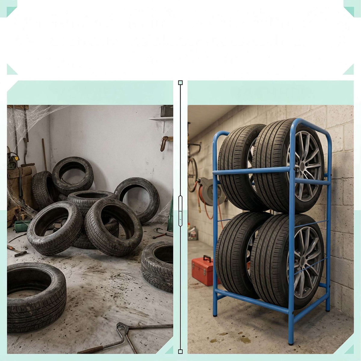 Steel Tyre Rack – Garage Storage, Holds 4 Tyres