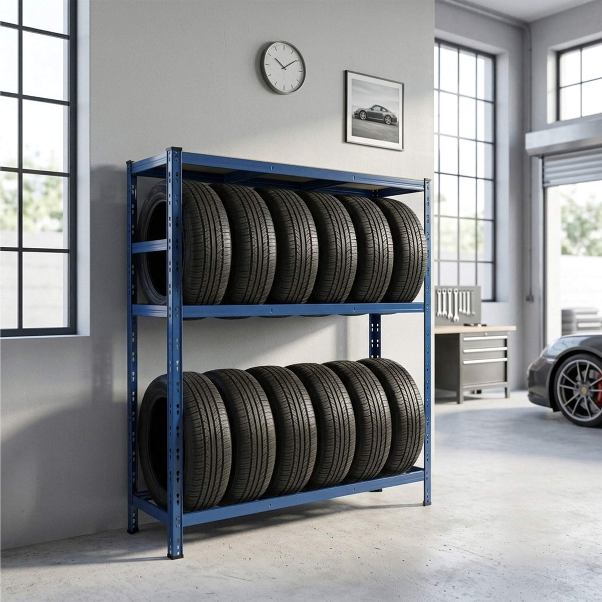 Steel Tyre Rack With Adjustable Shelves, Easy Assembly
