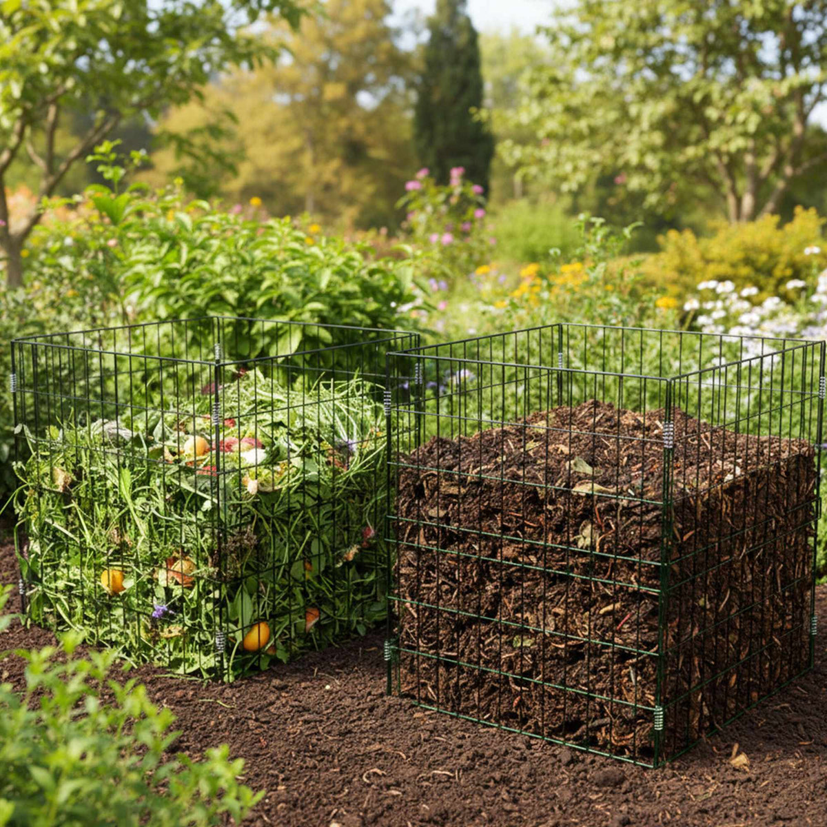 Steel Wire Mesh Garden Composters, 2-Piece Set