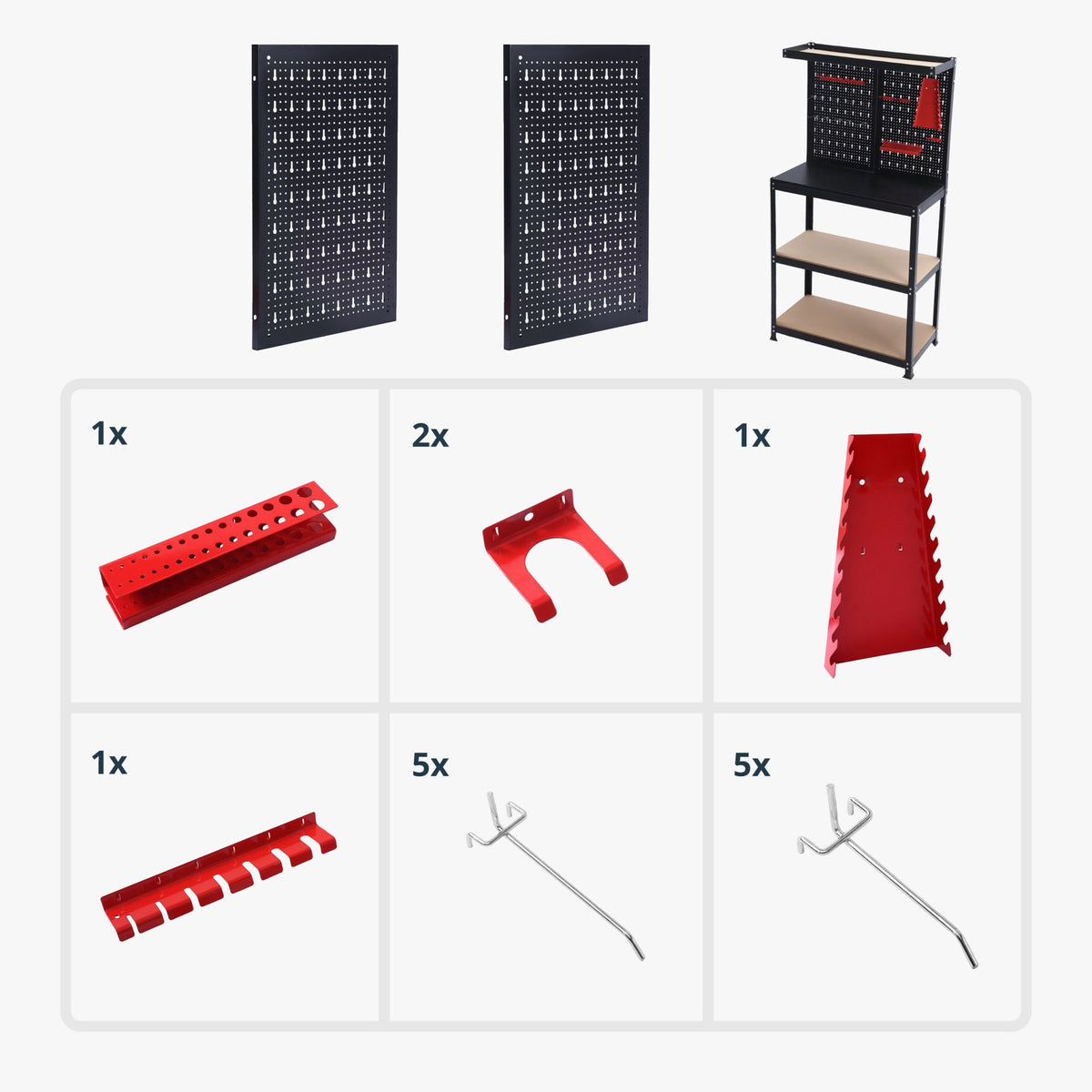 Steel Workbench With Pegboard And Storage Shelves