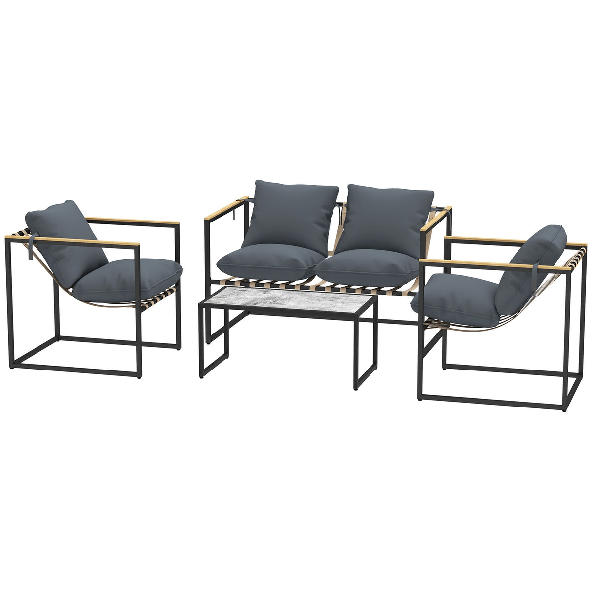 Steel garden furniture set for 4 people, weatherproof balcony furniture set with 2 sofas, 2 armchairs, seat cushions, side table, outdoor seating group, patio furniture, garden set for garden, terrace, balcony, gray