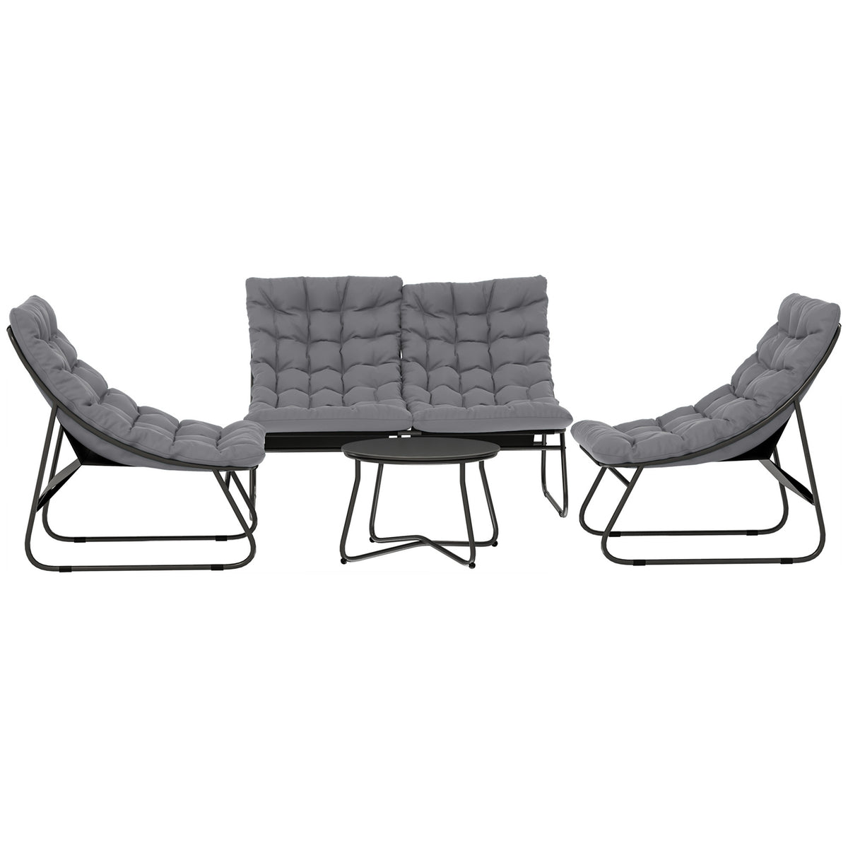 Steel garden furniture set for 4 people, weatherproof balcony furniture set with 2 sofas, armchairs, side table, seat cushion, outdoor seating group, patio furniture, garden set for garden, terrace, balcony, gray