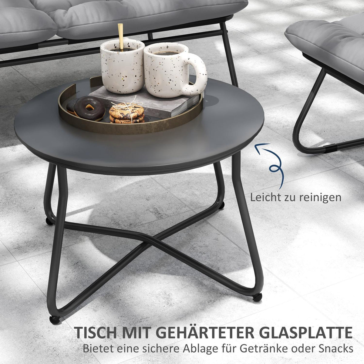 Steel garden furniture set for 4 people, weatherproof balcony furniture set with 2 sofas, armchairs, side table, seat cushion, outdoor seating group, patio furniture, garden set for garden, terrace, balcony, gray