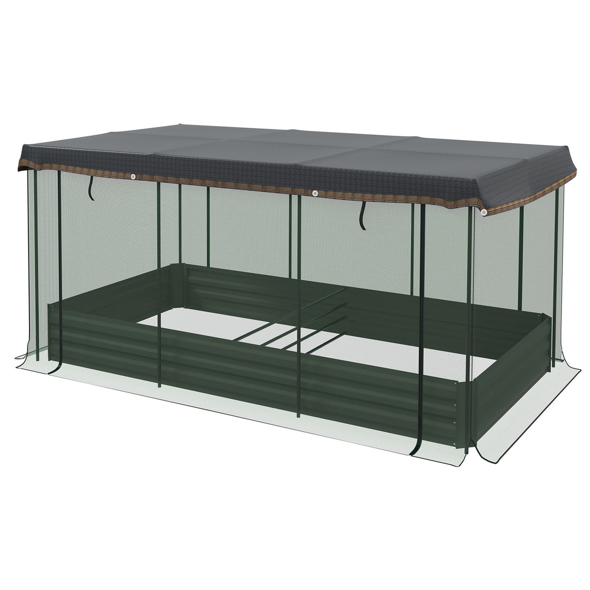 Steel raised bed with bird protection net, dark gray garden bed for balcony & terrace, 230x110x110cm, ideal sun protection