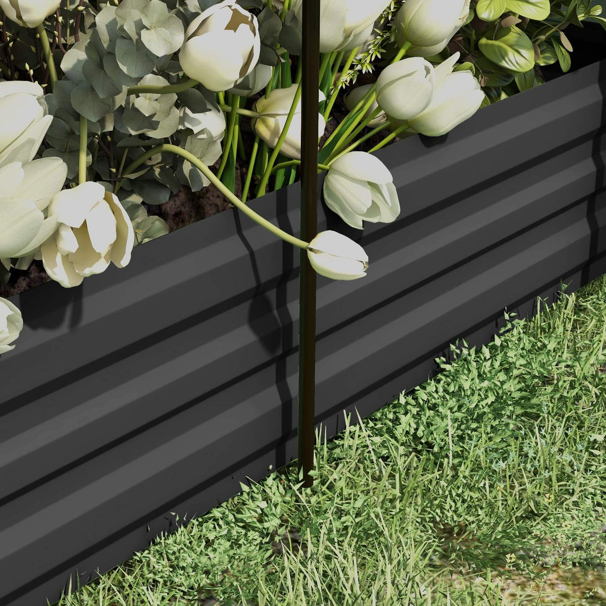 Steel raised bed with bird protection net, dark gray garden bed for balcony & terrace, 230x110x110cm, ideal sun protection
