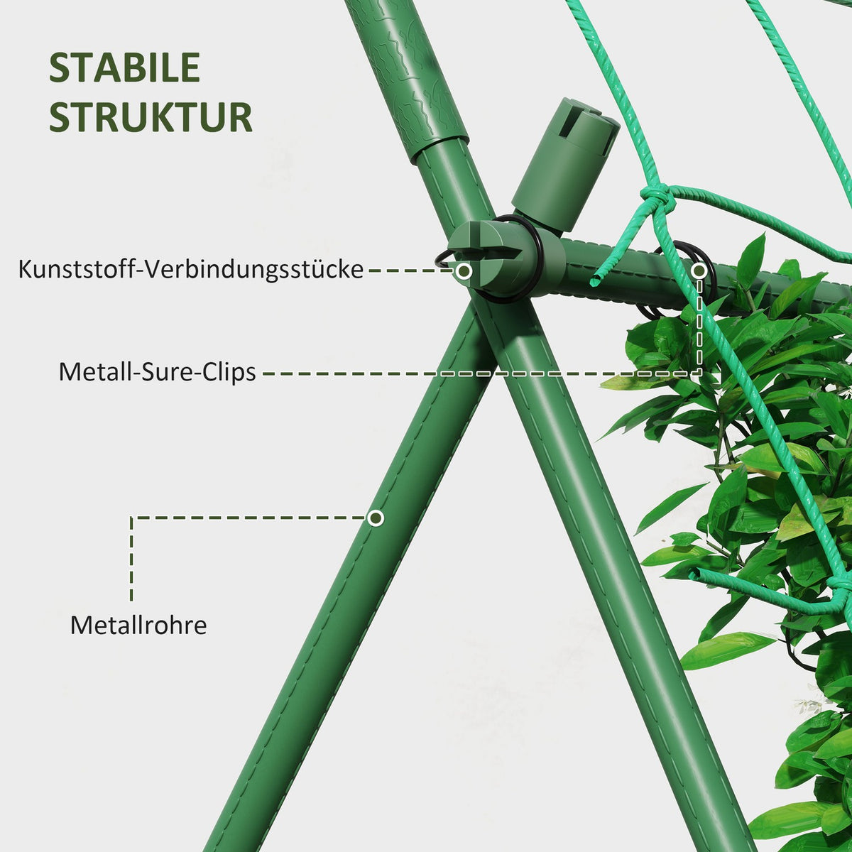 Steel trellis for plugging in, rust-proof trellis in A-shape for climbing plants, trellis, 101 x 133 x 227 cm, garden trellis, plant trellis for vegetables, flowers, climbing plants, green