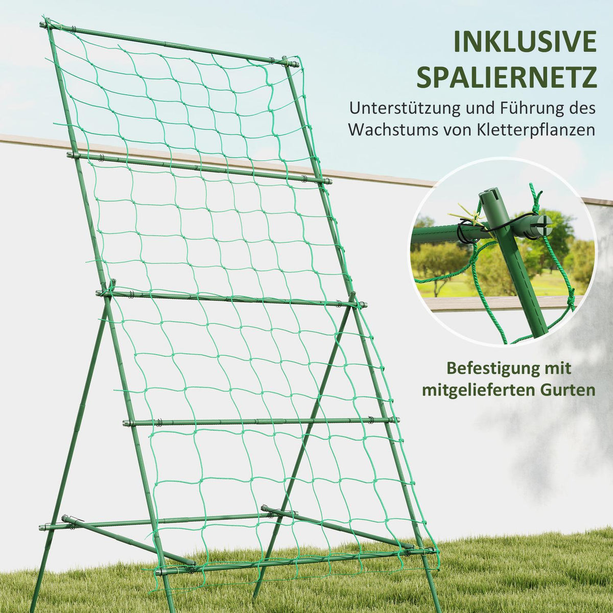 Steel trellis for plugging in, rust-proof trellis in A-shape for climbing plants, trellis, 101 x 133 x 227 cm, garden trellis, plant trellis for vegetables, flowers, climbing plants, green