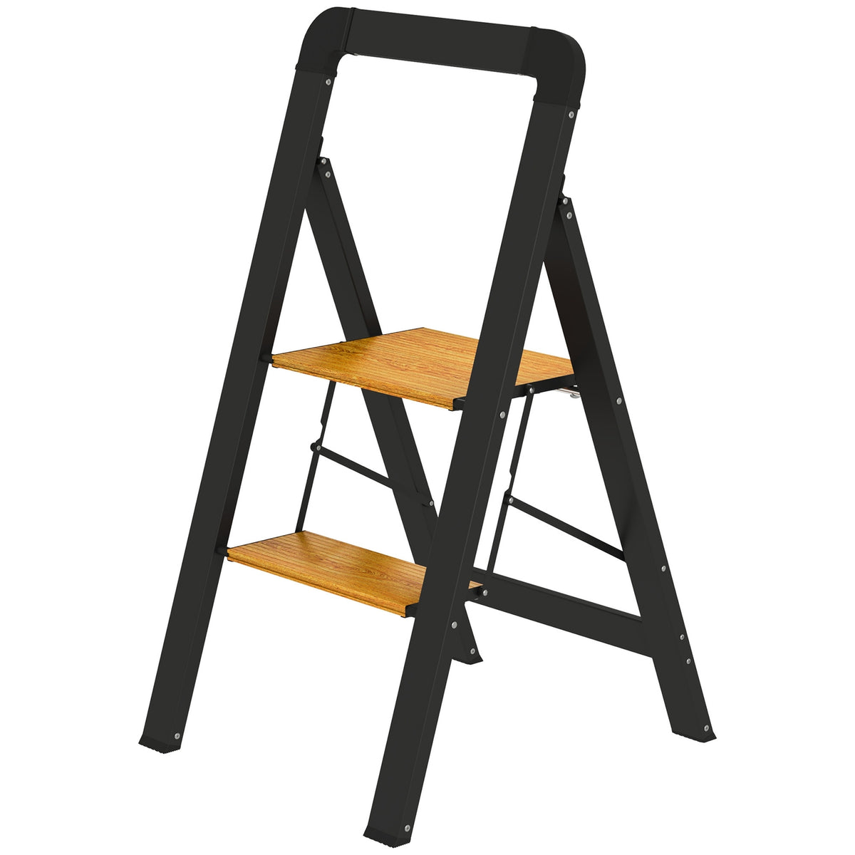 Step ladder folding step with 2 steps stepladder with handle, non-slip platform up to 150 kg load capacity aluminum black 44.5 x 48 x 86.3 cm |