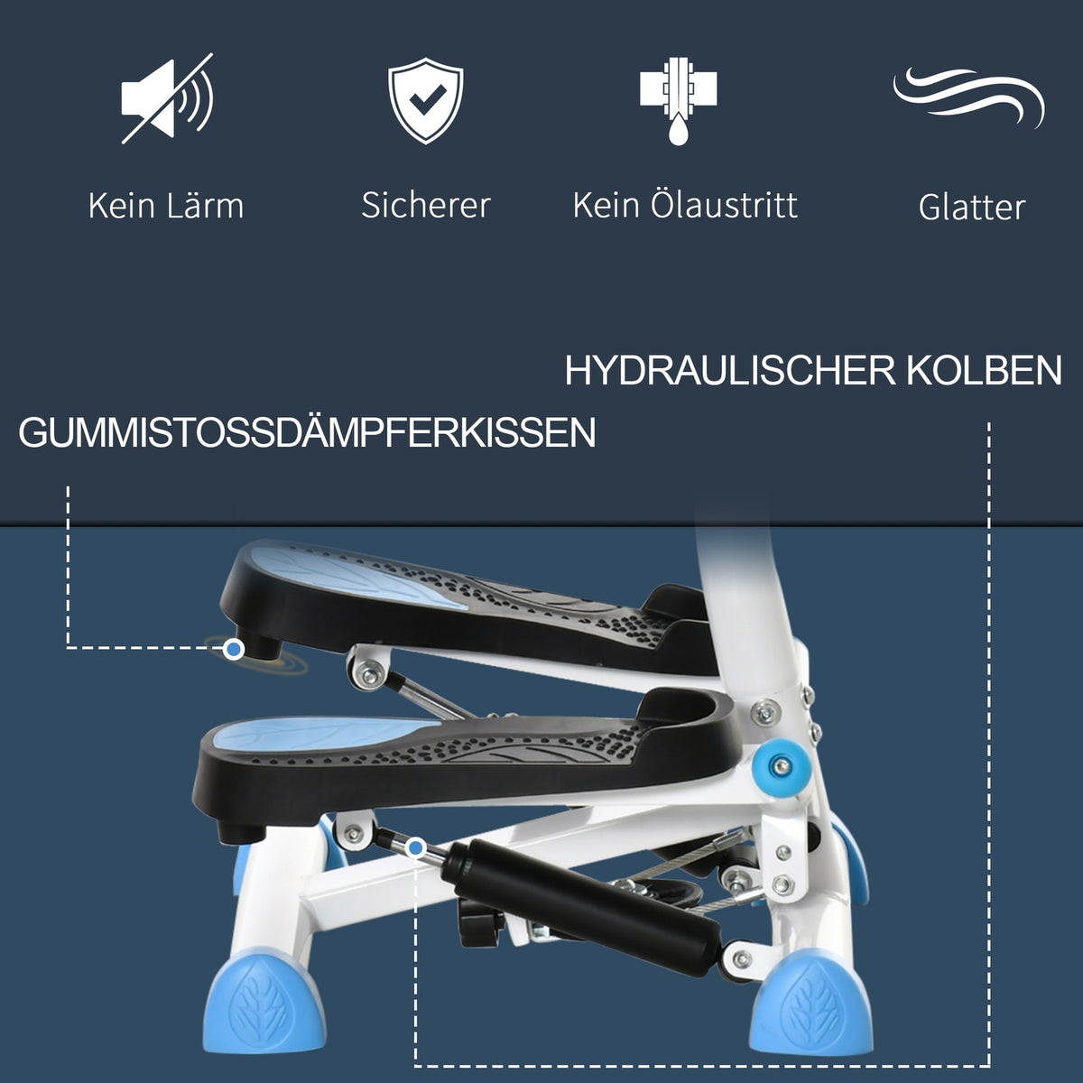 Stepper Fitness Swing Stepper with LCD screen and handle Home trainer for home up to 100 kg Steel ABS Blue 55 x 44 x 108 cm