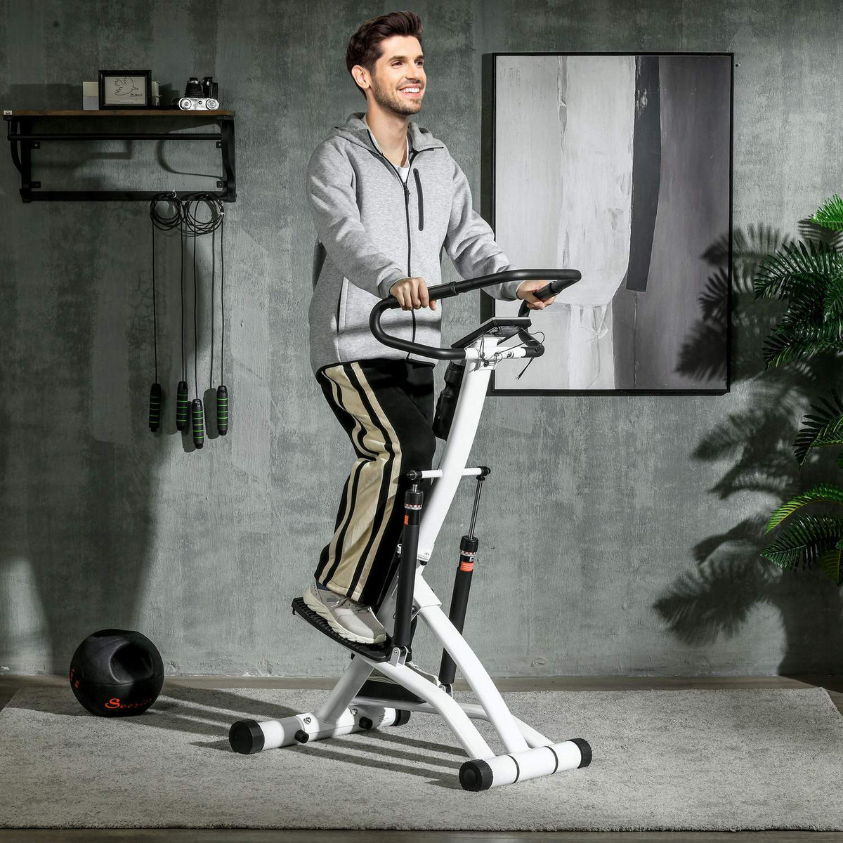 Stepper With Handle, Fitness Exercise Bike With Lcd Screen, Exercise Bike With 12 Resistance Levels Black + Silver 80 X 61 X 134 Cm