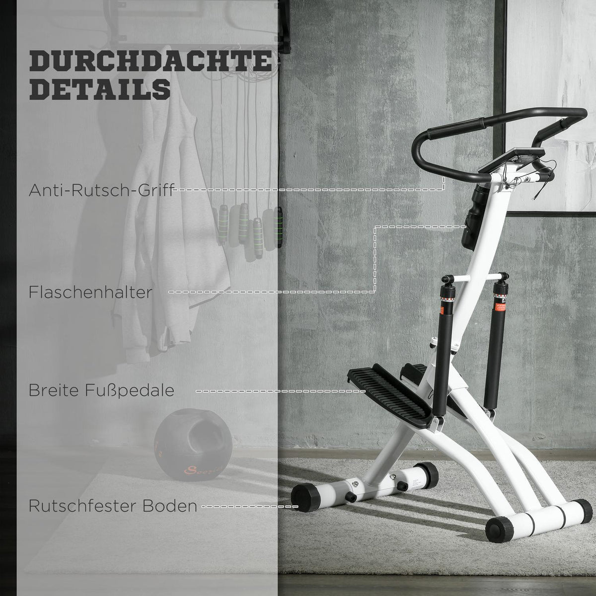 Stepper With Handle, Fitness Exercise Bike With Lcd Screen, Exercise Bike With 12 Resistance Levels Black + Silver 80 X 61 X 134 Cm