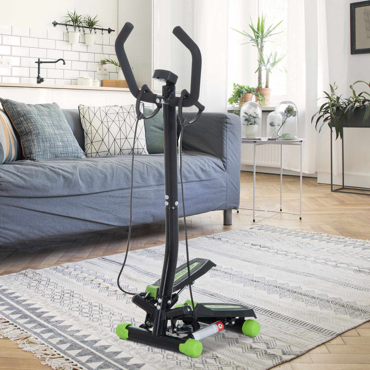 Stepper with handle, resistance bands, LCD display, steel