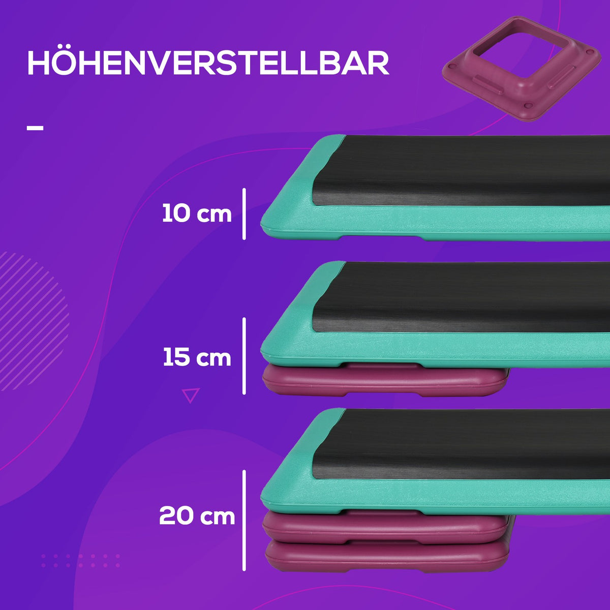 Stepping Board Aerobic Fitness Exercise Bike Stepper Height Adjustable 10Cm/15Cm/20Cm Pvc Pp Black+Green+Purple 110 X 40 X 20 Cm