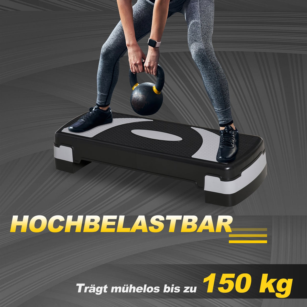 Stepping Board Aerobic Stepper Height Adjustable With 3 Levels (10/15/20 Cm), Fitness Exercise Bike, Up To 150 Kg, 80X31X10-20 Cm