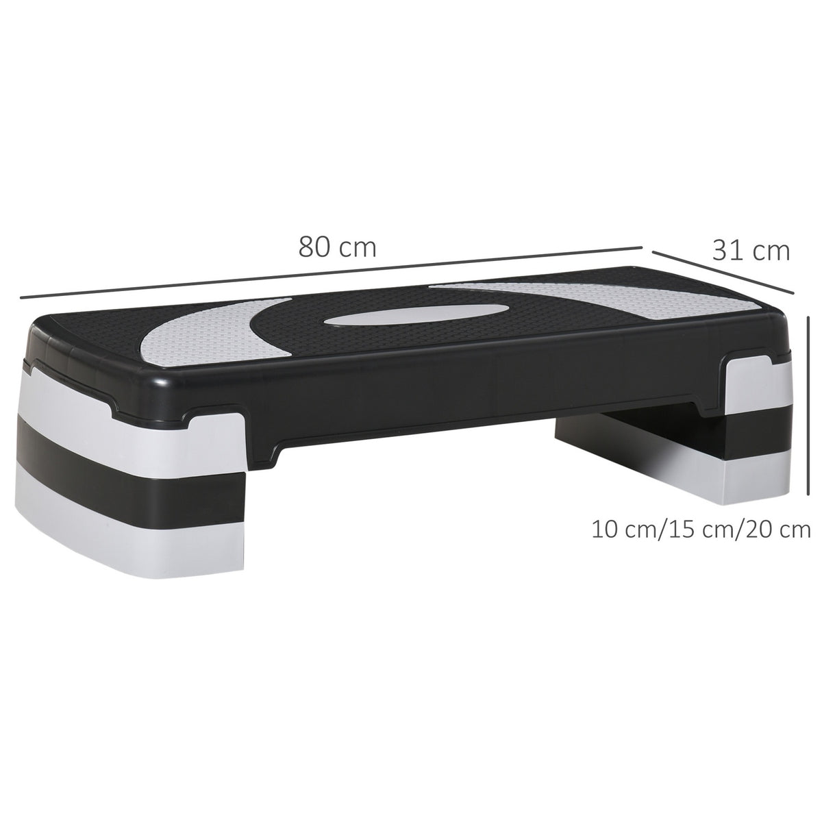 Stepping Board Aerobic Stepper Height Adjustable With 3 Levels (10/15/20 Cm), Fitness Exercise Bike, Up To 150 Kg, 80X31X10-20 Cm