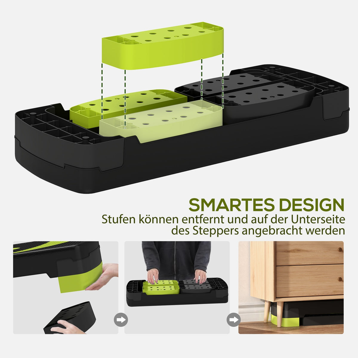 Stepping board aerobic stepper height adjustable with 3 levels (10/15/20 cm) fitness exercise bike for indoor outdoor load capacity up to 150 kg green